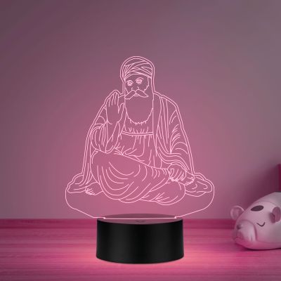 3D Illusion Guru Nanak Dev Ji Led Night Lamp with Multicolored Mini Temple and Bedroom Decor